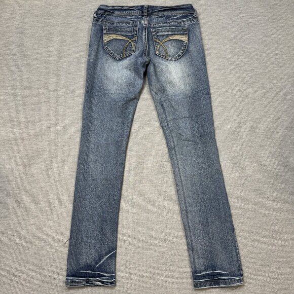 Reign Womens Blue Denim Skinny Leg Jeans Low Rise Stretch Pockets Size Curvy 3 - Picture 2 of 14